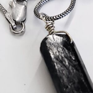 Black Pendant Necklace with Silver Chain